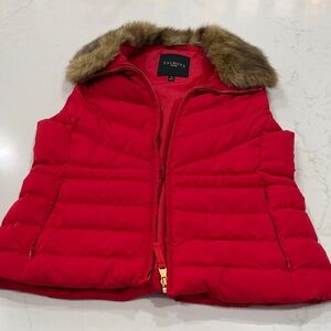 Talbots Vibrant Red Quilted Vest with Faux Fur Trim